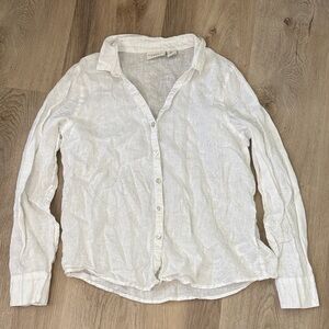 CALYPSO ST BARTH white and silver 100% Linen button front top size large resort